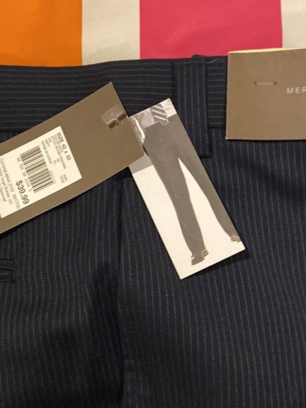NWT Merona Men's Navy Pinstripe Pants Sz 42 x 32
